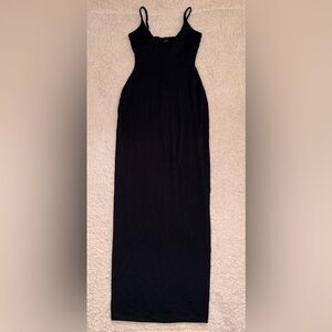 SKIMS Black Maxi Slip Dress with Slim Straps